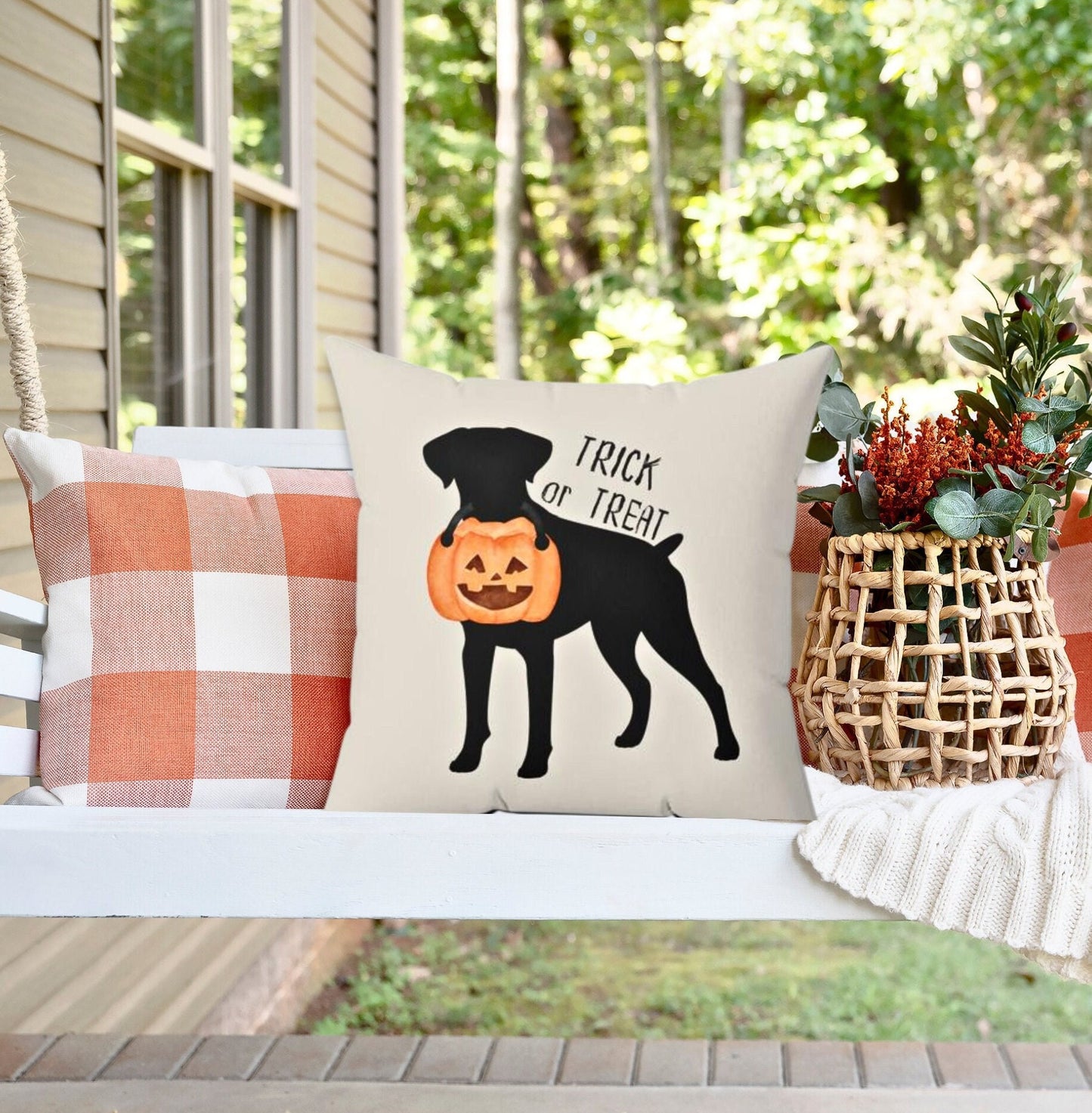 Boxer Dog Halloween Silhouette Pillow - Boxer Mom or Dad Gift, Boxer Halloween Home Decor, Boxer Dad Gift, Boxer Dog Gift