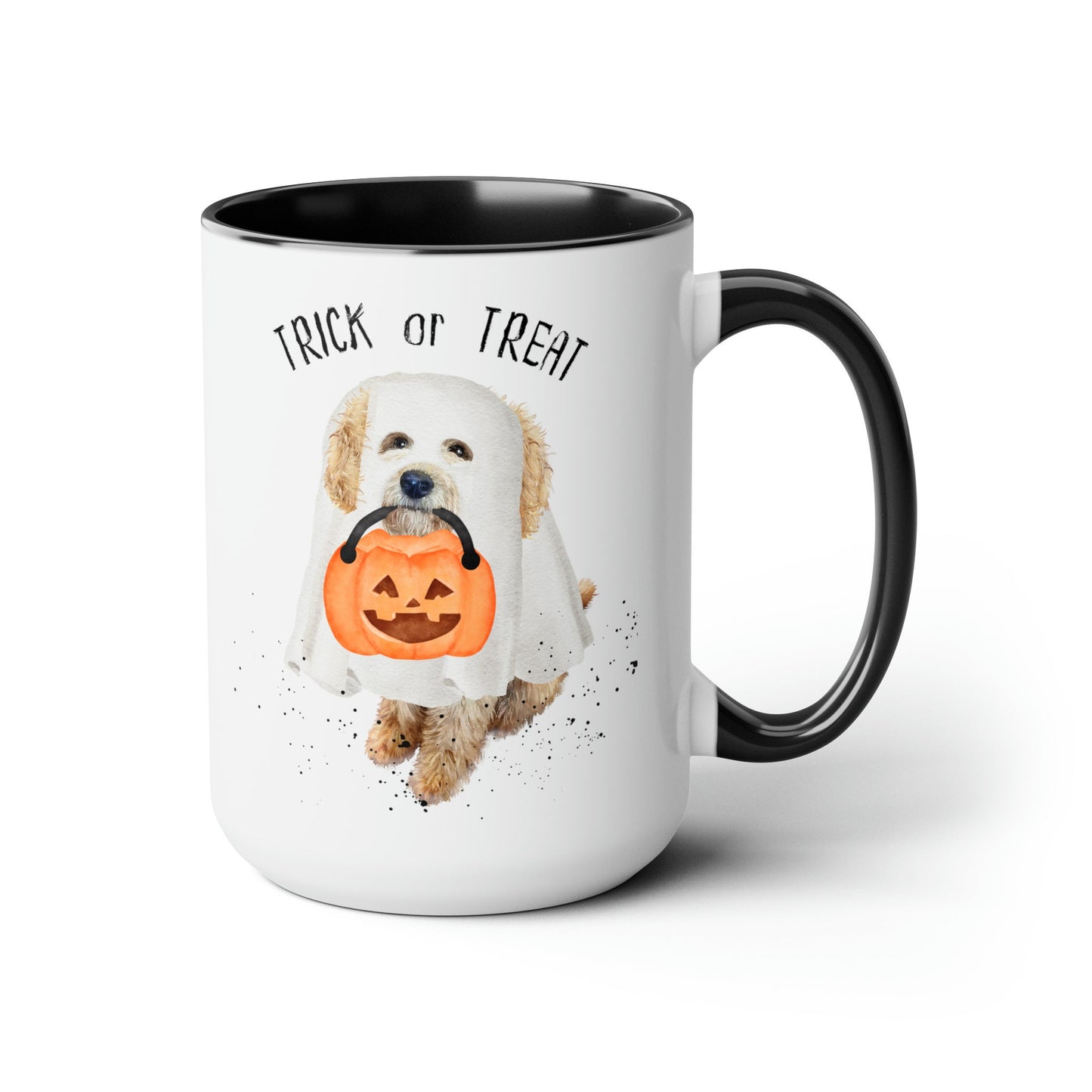 Doodle Dog - Goldendoodle, Labradoodle Halloween Mug, Large 15 Oz Two-Tone Coffee Mugs, Perfect Gift Idea for Doodle Mom