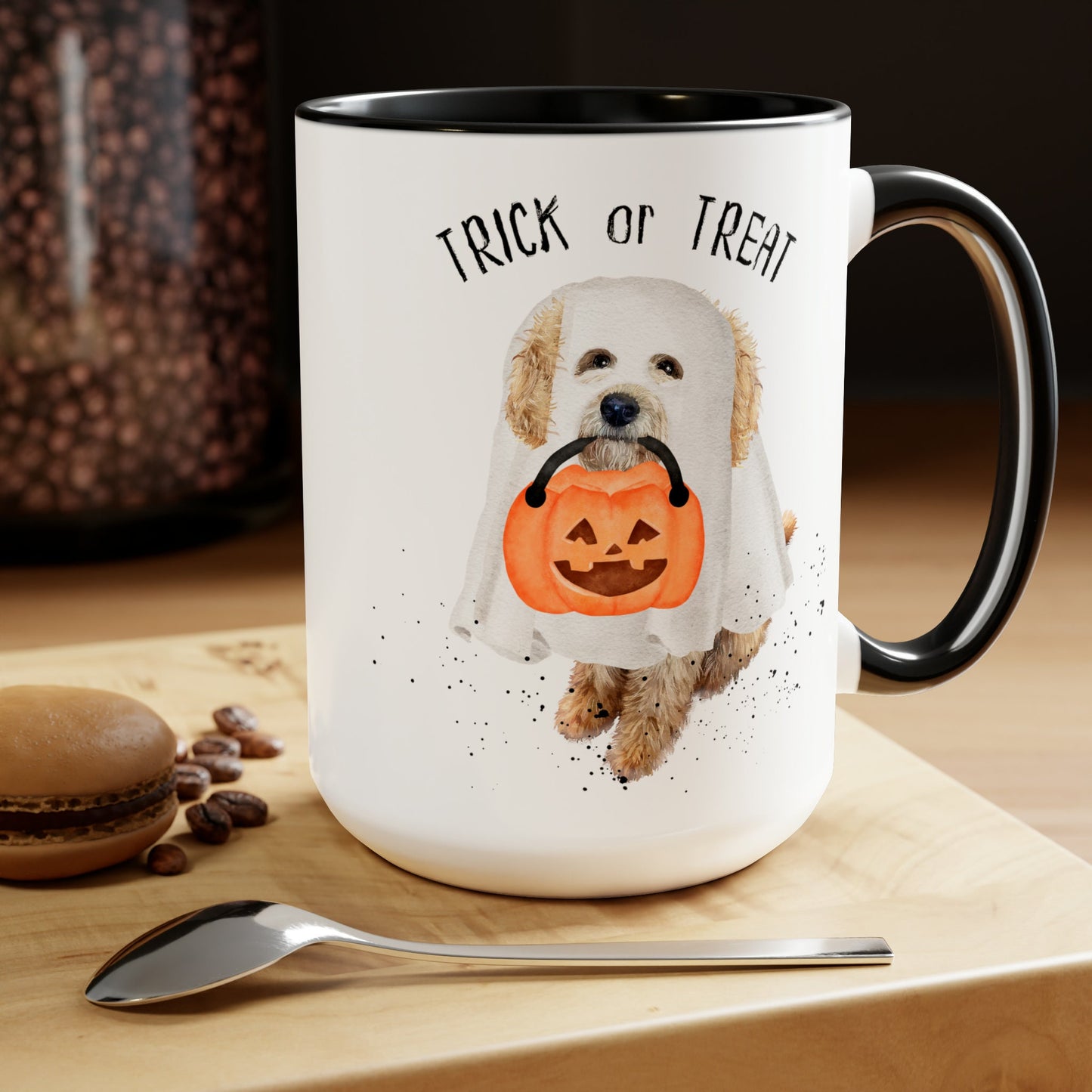 Doodle Dog - Goldendoodle, Labradoodle Halloween Mug, Large 15 Oz Two-Tone Coffee Mugs, Perfect Gift Idea for Doodle Mom