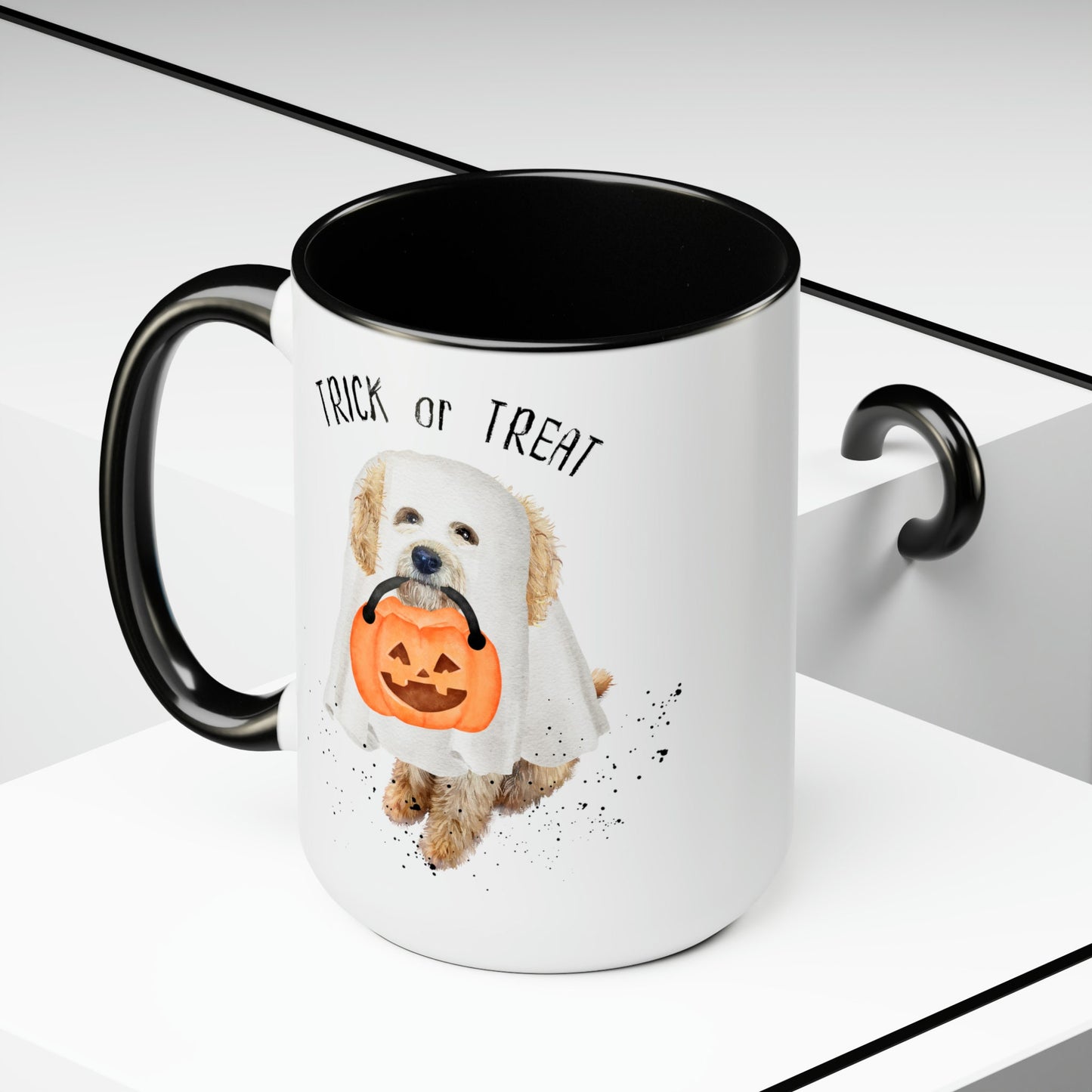 Doodle Dog - Goldendoodle, Labradoodle Halloween Mug, Large 15 Oz Two-Tone Coffee Mugs, Perfect Gift Idea for Doodle Mom