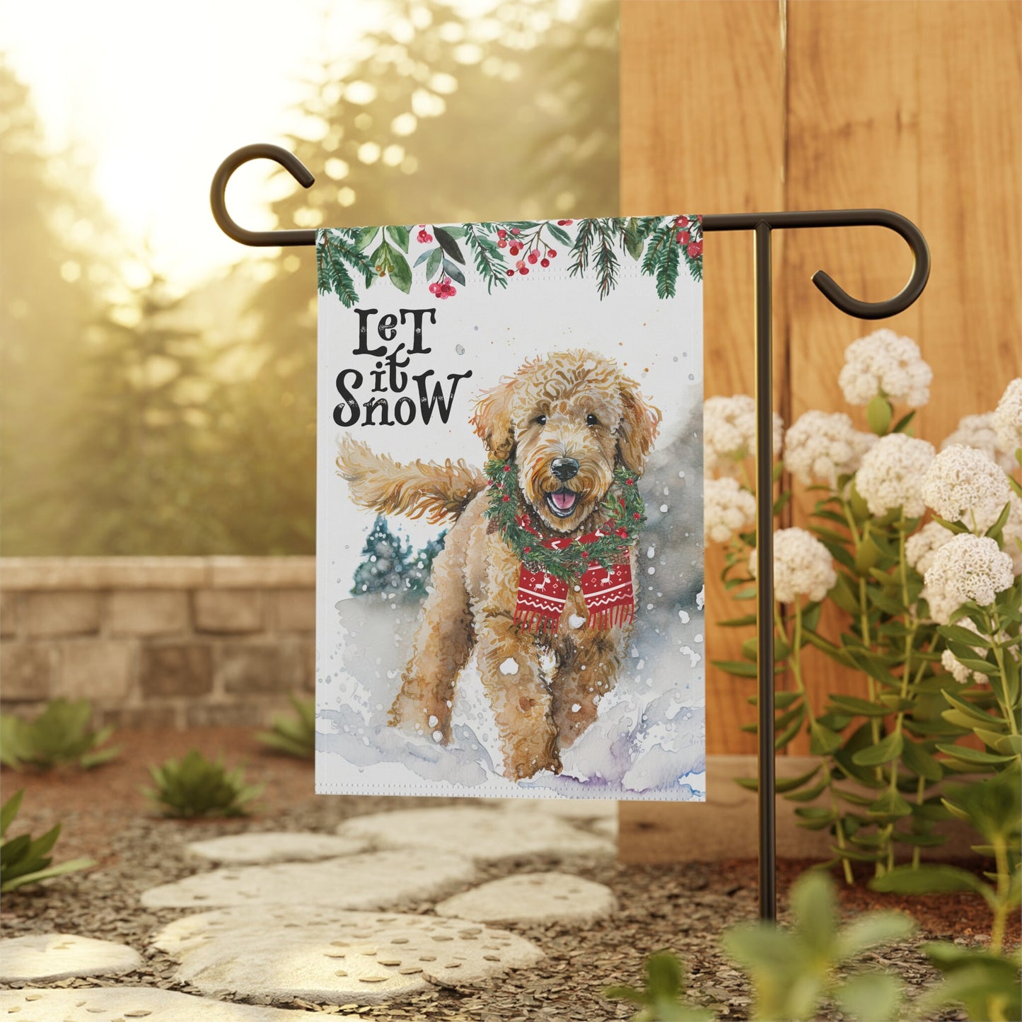 Goldendoodle - Labradoodle Christmas Winter Flag, Doodle Garden Flag Gift, Doodle Mom Gift Idea, Stand Not Included