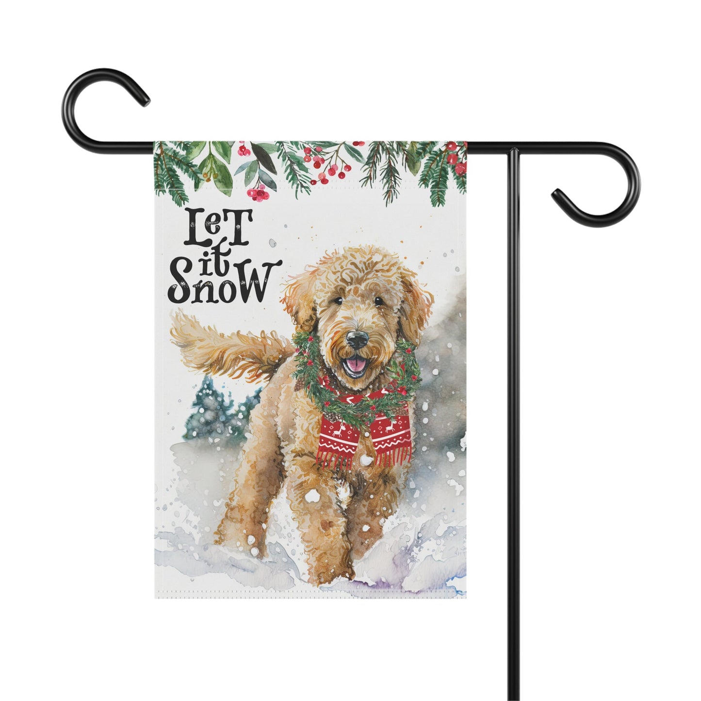 Goldendoodle - Labradoodle Christmas Winter Flag, Doodle Garden Flag Gift, Doodle Mom Gift Idea, Stand Not Included