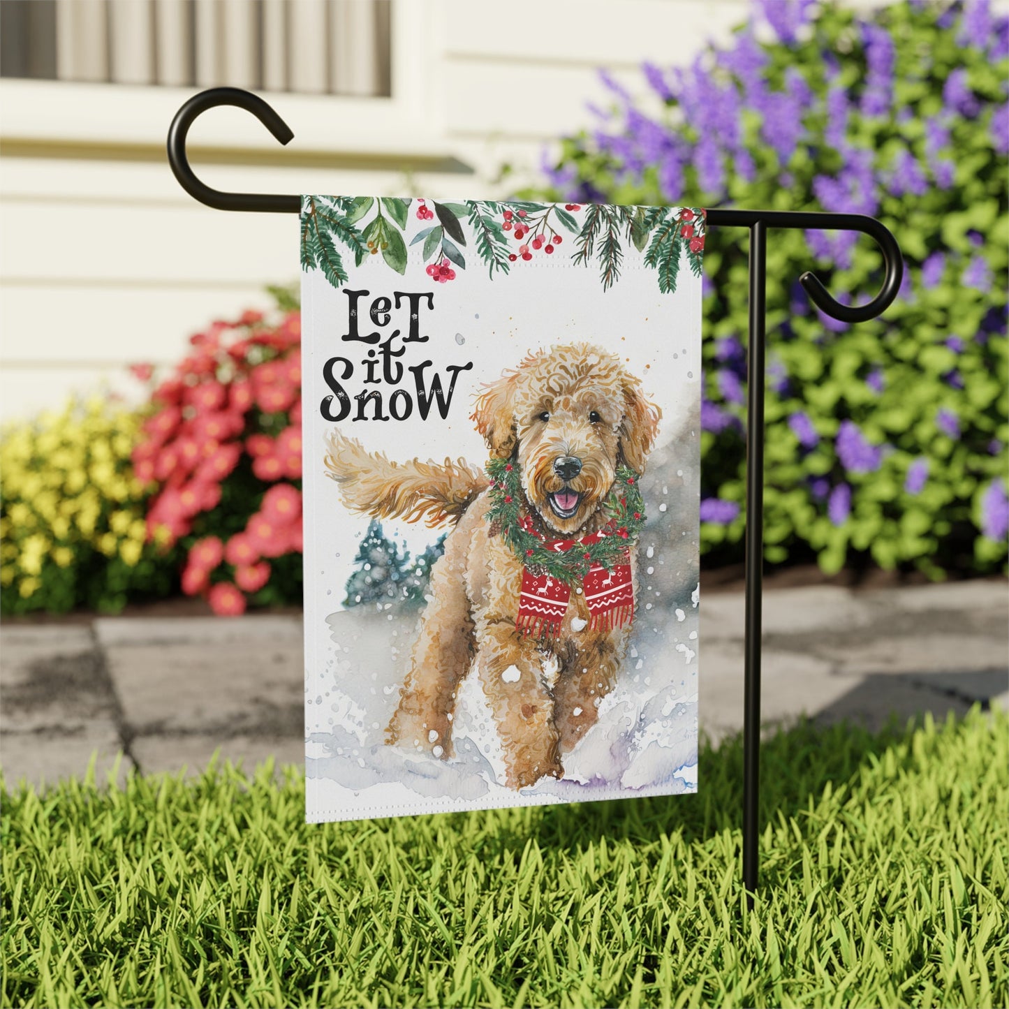 Goldendoodle - Labradoodle Christmas Winter Flag, Doodle Garden Flag Gift, Doodle Mom Gift Idea, Stand Not Included