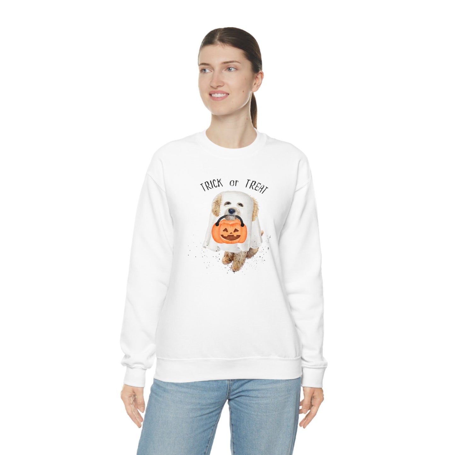 Halloween Doodle Dog Ghost Sweatshirt - Trick or Treat Doodle Sweatshirt, Doodle Mom Halloween Gift, Cavapoo Halloween, Labr