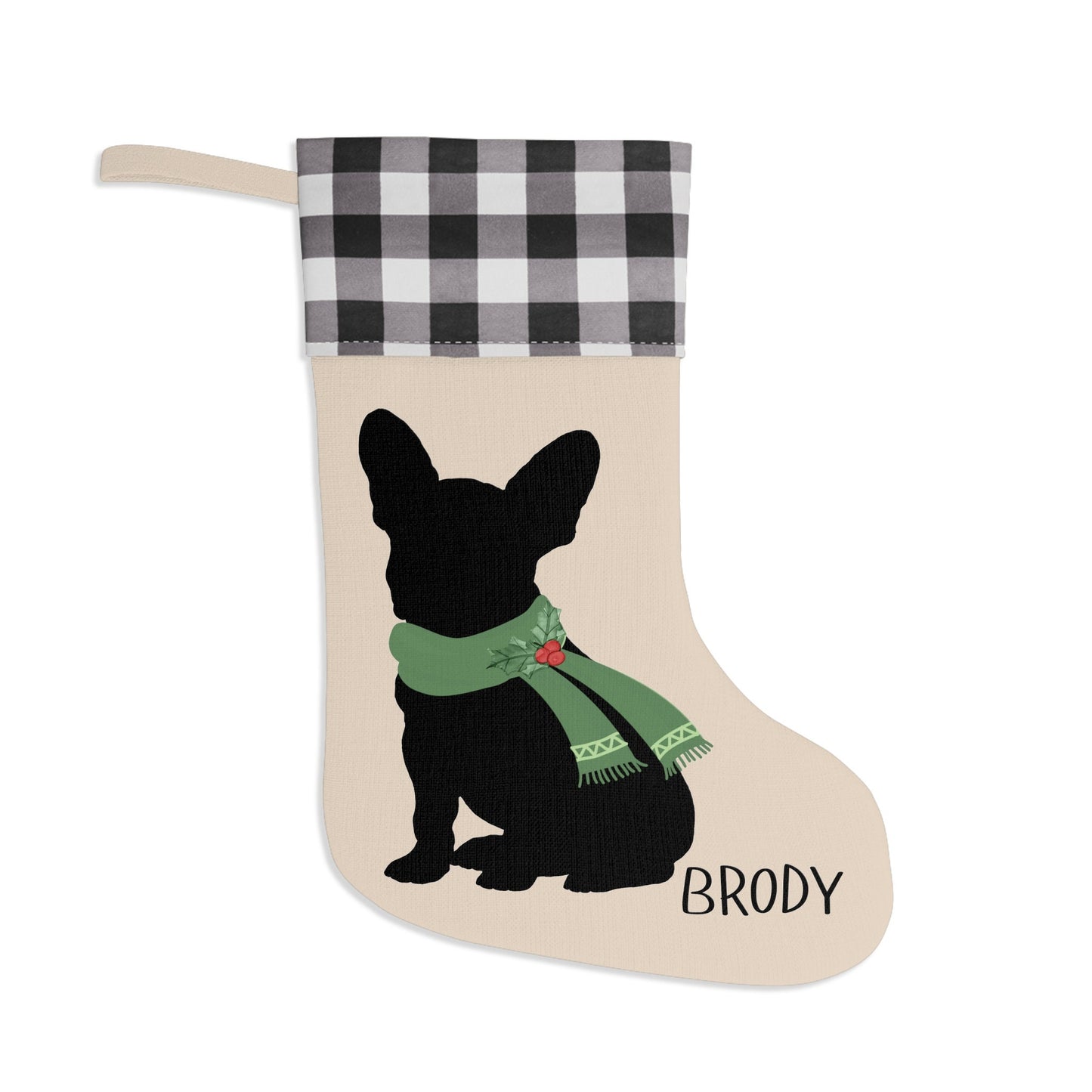 Personalized Dog Christmas Stocking - French Bulldog Stocking, Frenchie Mom or Dad Holiday Gift, Minimalistic and Neutral Decor