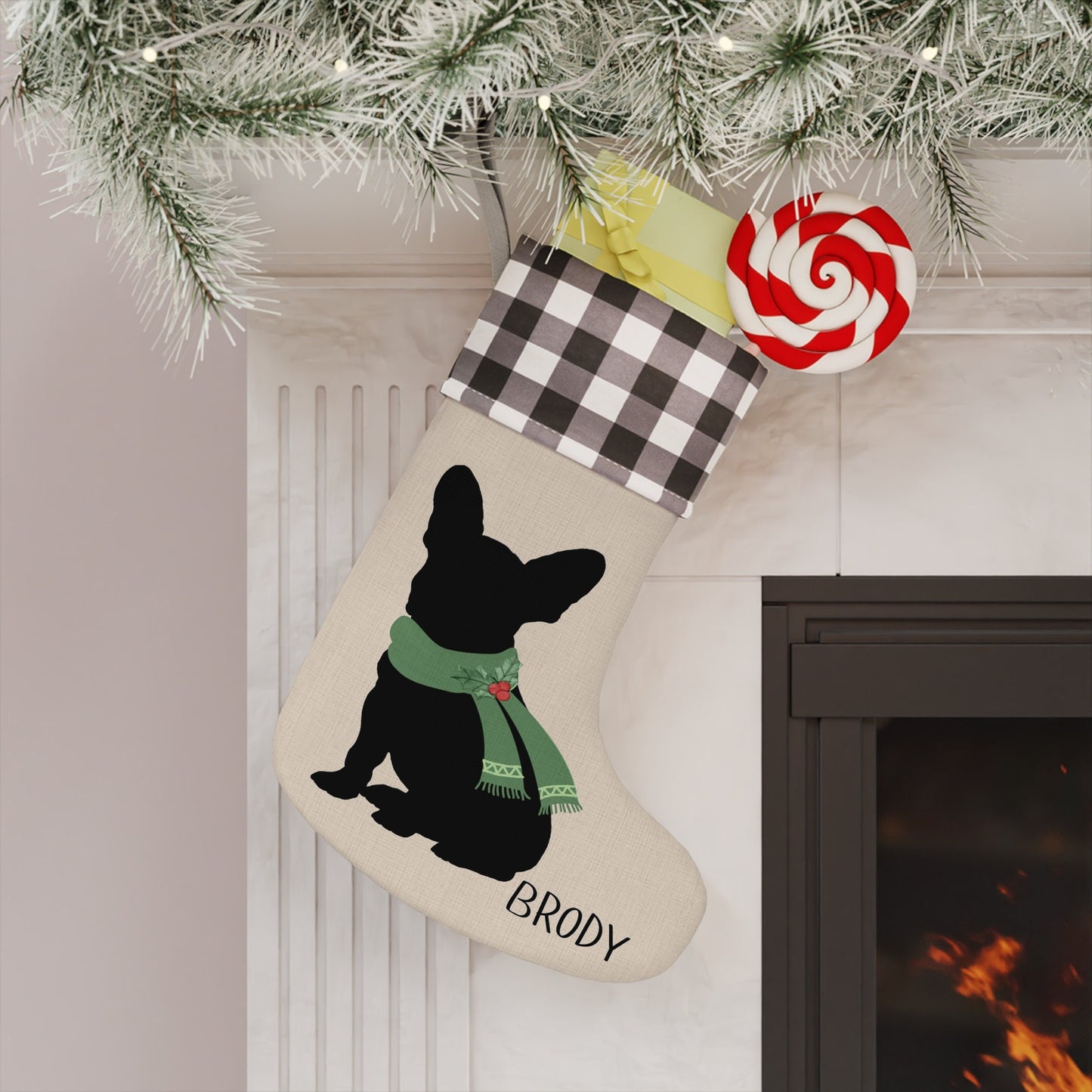 Personalized Dog Christmas Stocking - French Bulldog Stocking, Frenchie Mom or Dad Holiday Gift, Minimalistic and Neutral Decor