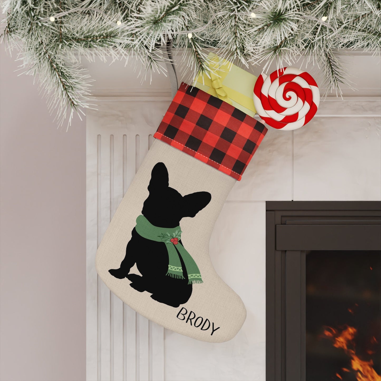 Personalized Dog Christmas Stocking - French Bulldog Stocking, Frenchie Mom or Dad Holiday Gift, Minimalistic and Neutral Decor