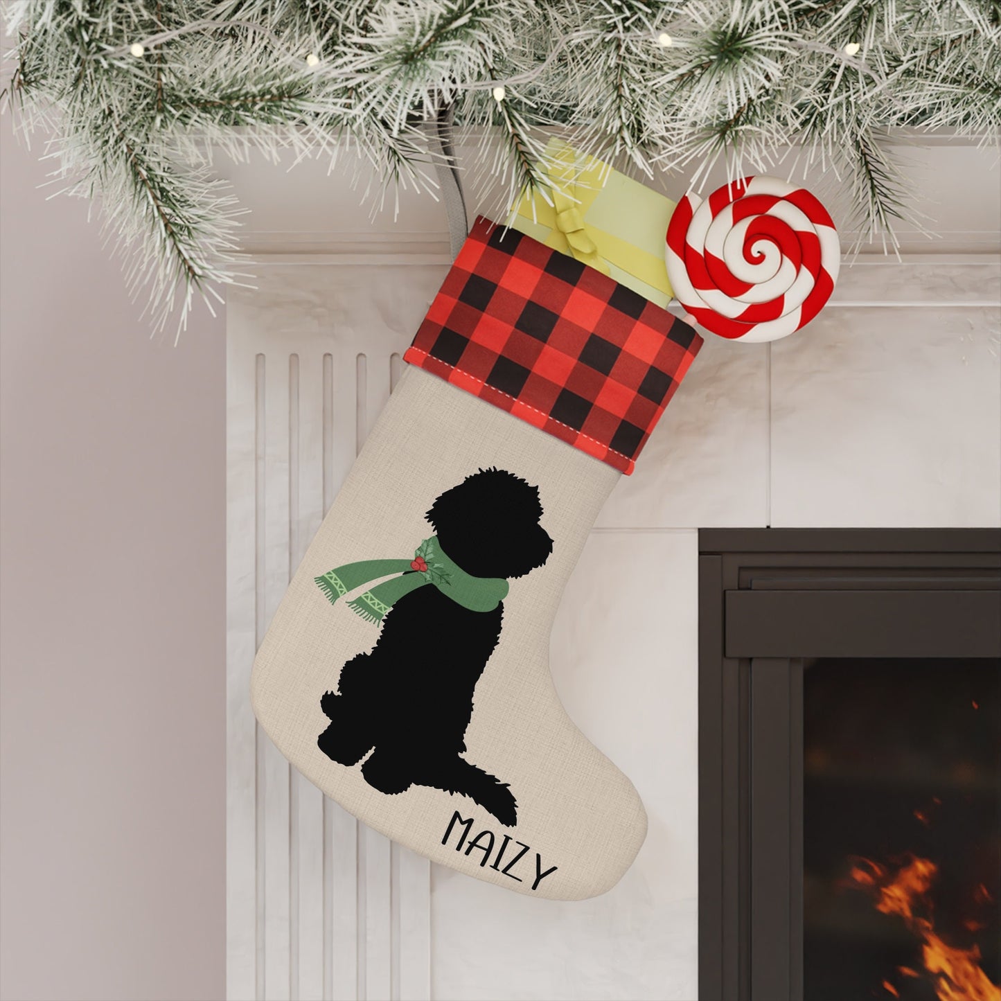 Personalized Dog Christmas Stocking - Doodle Dog  Silhouette Stocking, Goldendoodle, Bernedoodle, Labradoodle Etc., Minimalistic D