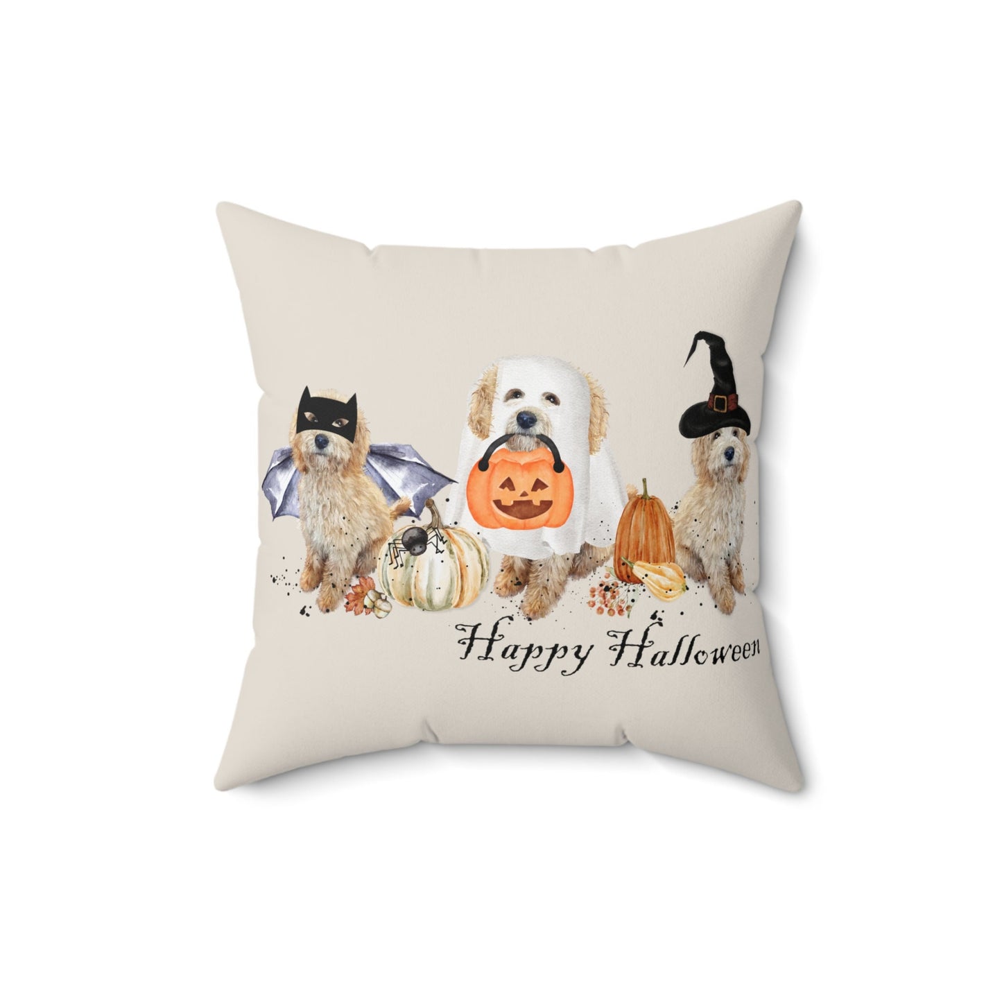 Doodle Dog Happy Halloween Pillow - Goldendoodle. Labradoodle, Doodle Dog Mom Gift, Doodle Halloween Home Decor, Cavapoo Mom Gift