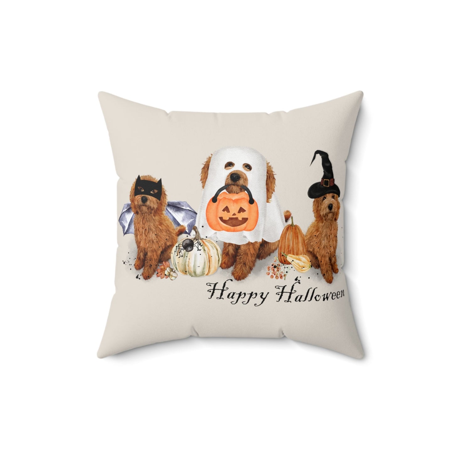 Apricot Red Doodle Dog Happy Halloween Pillow - Goldendoodle. Labradoodle, Doodle Dog Mom Gift, Doodle Halloween Home Decor