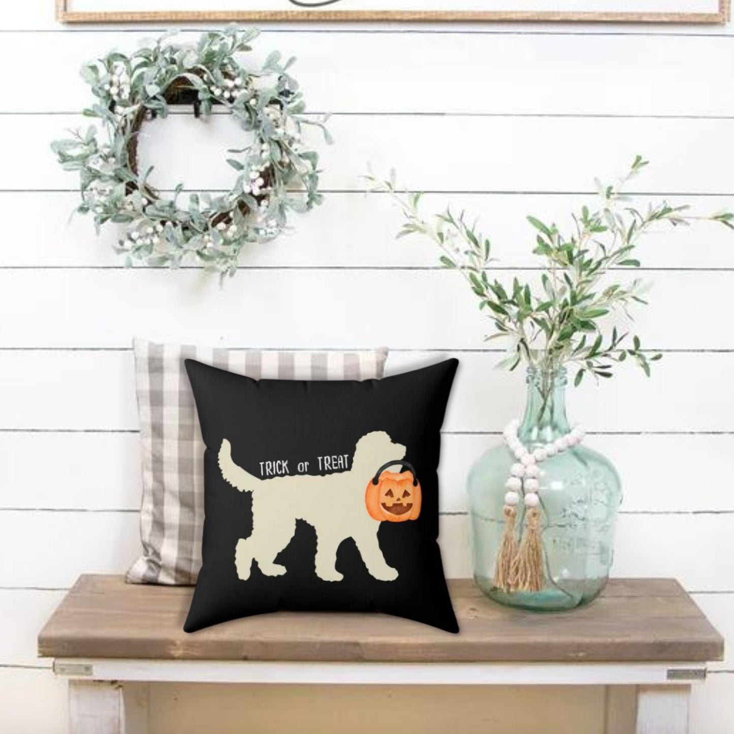 Doodle Dog Halloween Pillow - Doodle Silhouette Represents All Doodle Breeds, Goldendoodle, Labradodle, Bernedoodle, Aussiedoodle