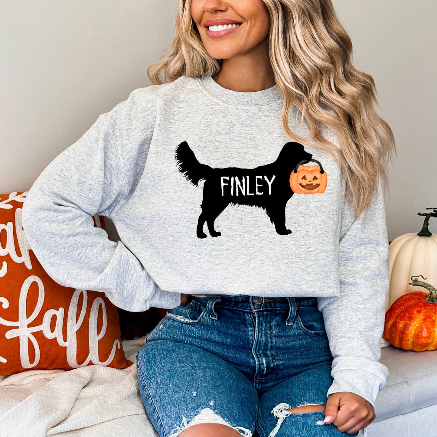 Personalized Golden Retriever Halloween Sweatshirt - Golden Retriever Mom Gift, Custom Halloween Dog Sweatshirt, Dog Mom Halloween