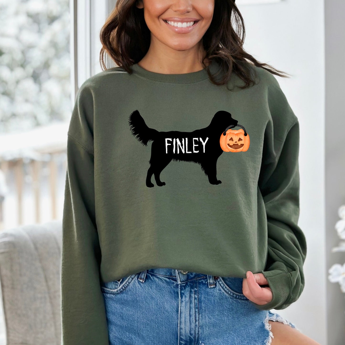 Personalized Golden Retriever Halloween Sweatshirt - Golden Retriever Mom Gift, Custom Halloween Dog Sweatshirt, Dog Mom Halloween