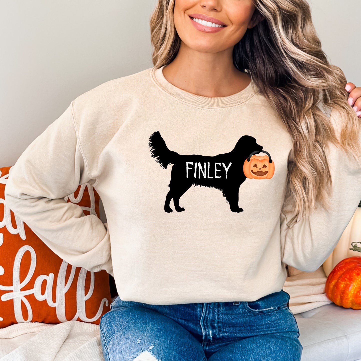 Personalized Golden Retriever Halloween Sweatshirt - Golden Retriever Mom Gift, Custom Halloween Dog Sweatshirt, Dog Mom Halloween