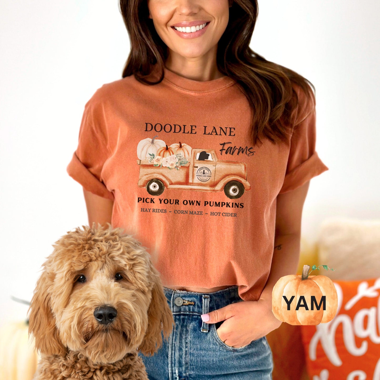 Comfort Colors® Doodle Dog Pumpkin T-shirt - Cute Doodle Dog Mom Fall Shirt, Goldendoodle, Labradoodle, Sheepadoodle & More Unisex