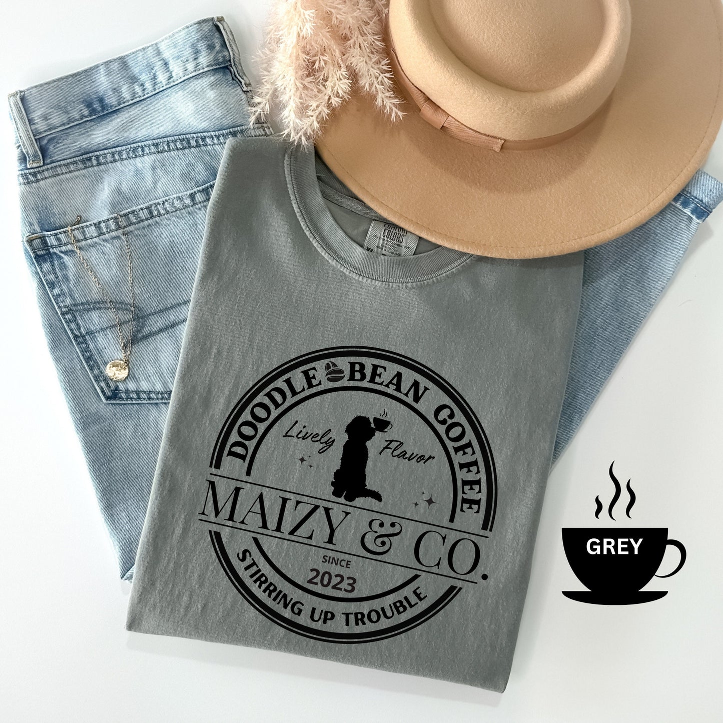 Personalized Comfort Colors® Doodle Bean Coffee  T-shirt - Cute Doodle Dog Mom Fall Shirt, Dog and Coffee Lover Unisex T-shirt