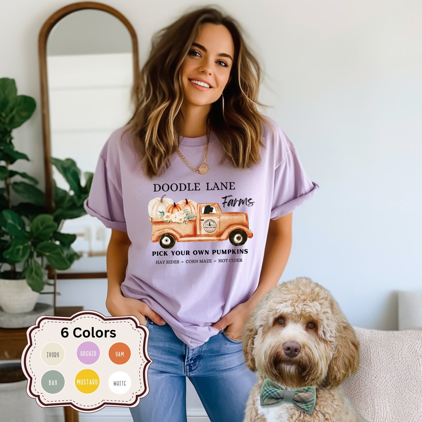 Comfort Colors® Doodle Dog Pumpkin T-shirt - Cute Doodle Dog Mom Fall Shirt, Goldendoodle, Labradoodle, Sheepadoodle & More Unisex