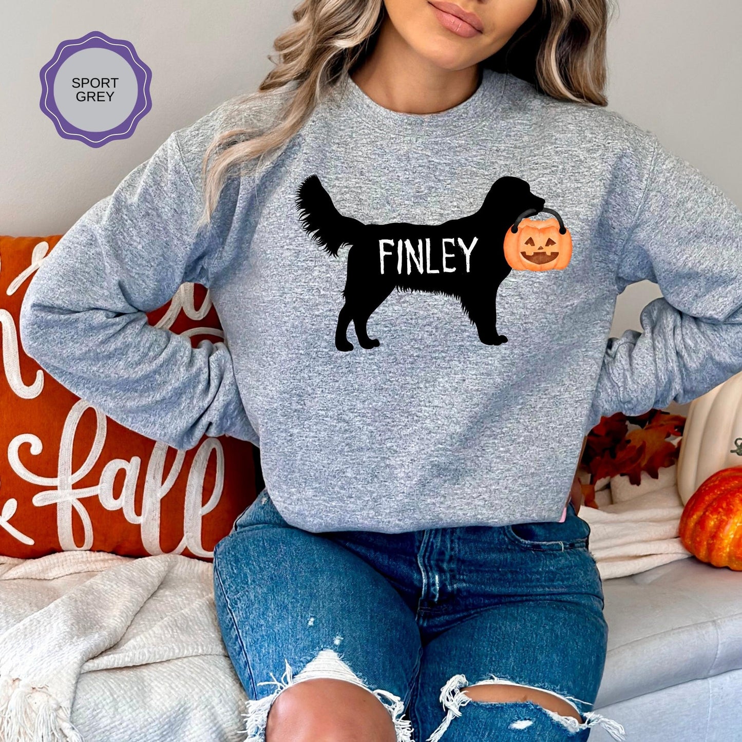 Personalized Golden Retriever Halloween Sweatshirt - Golden Retriever Mom Gift, Custom Halloween Dog Sweatshirt, Dog Mom Halloween