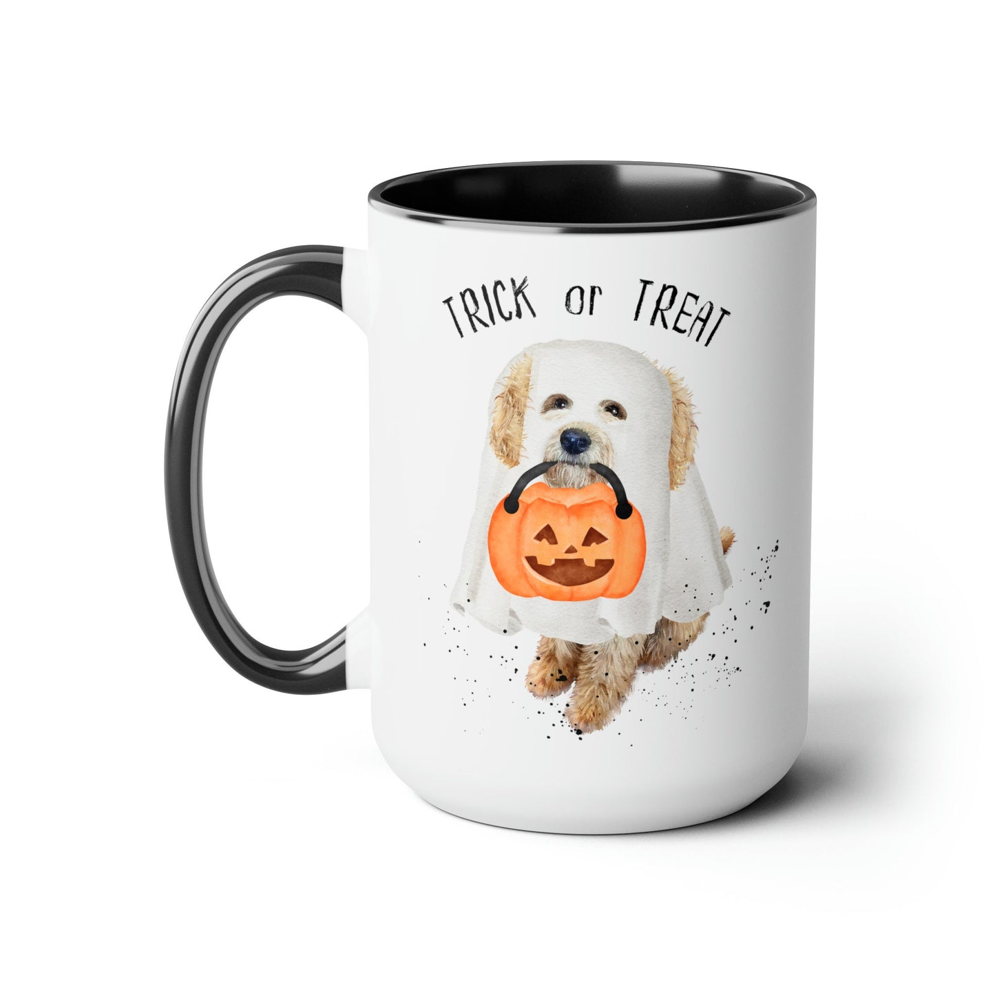 Doodle Dog - Goldendoodle, Labradoodle Halloween Mug, Large 15 Oz Two-Tone Coffee Mugs, Perfect Gift Idea for Doodle Mom