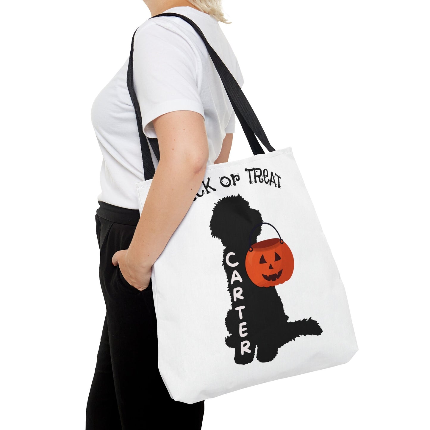 Personalized Doodle Dog Silhouette Bag - Halloween Trick or Treat Bag, Tote Bag, Labradoodle, Goldendoodle, Bernedoodle, Aussiedoo