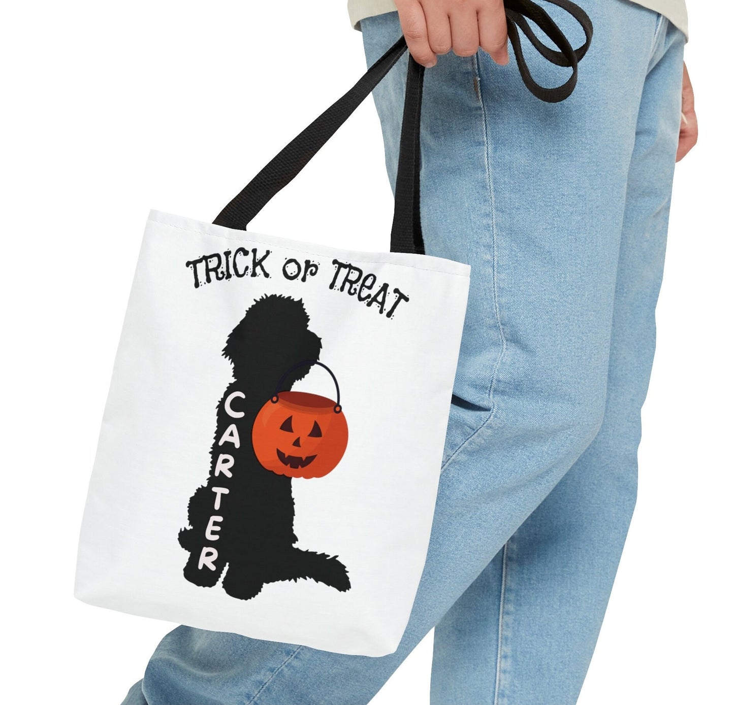 Personalized Doodle Dog Silhouette Bag - Halloween Trick or Treat Bag, Tote Bag, Labradoodle, Goldendoodle, Bernedoodle, Aussiedoo