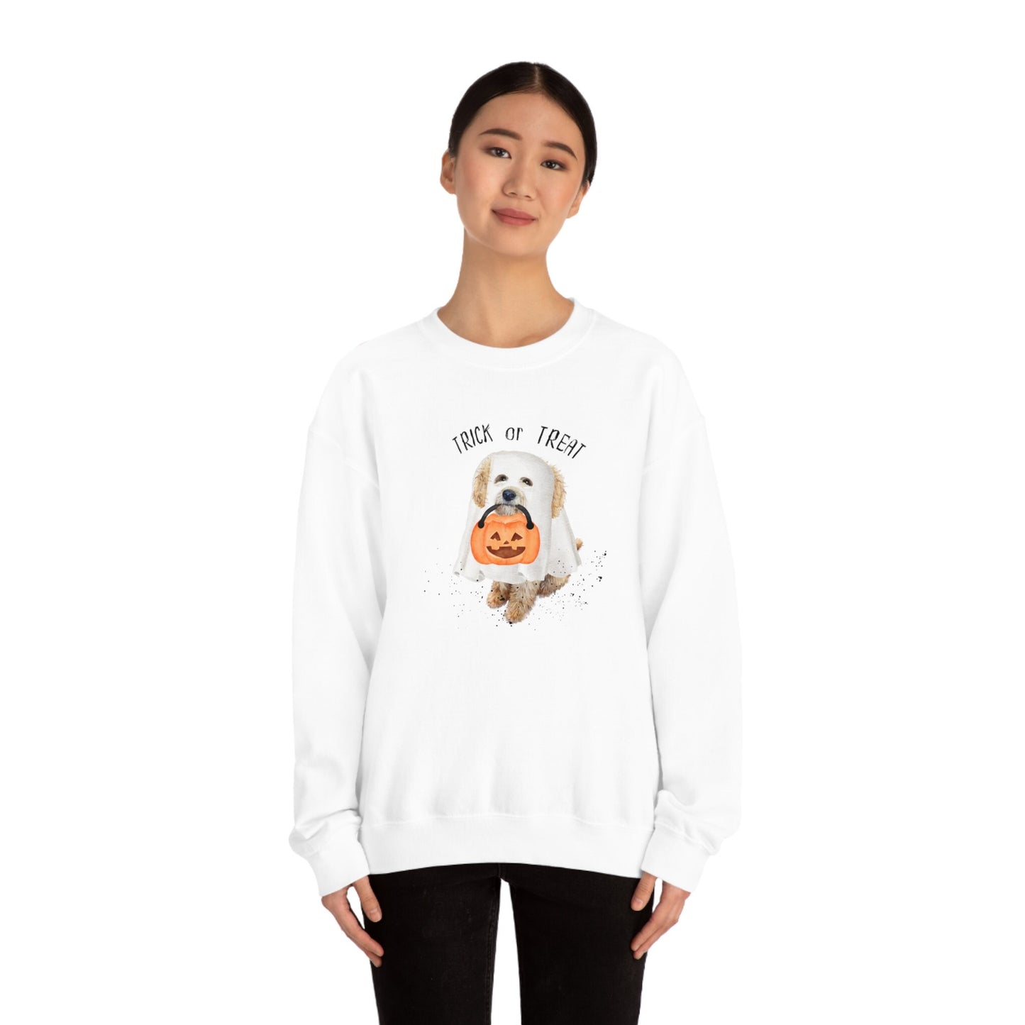 Halloween Doodle Dog Ghost Sweatshirt - Trick or Treat Doodle Sweatshirt, Doodle Mom Halloween Gift, Cavapoo Halloween, Labr