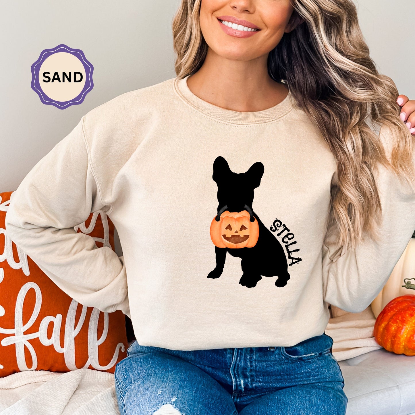 Personalized Frenchie - French Bulldog Halloween Sweatshirt, French Bulldog Mom Gift Shirt, Custom Halloween Dog Sweatshirt