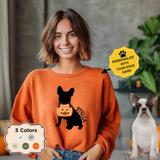 Personalized Frenchie - French Bulldog Halloween Sweatshirt, French Bulldog Mom Gift Shirt, Custom Halloween Dog Sweatshirt