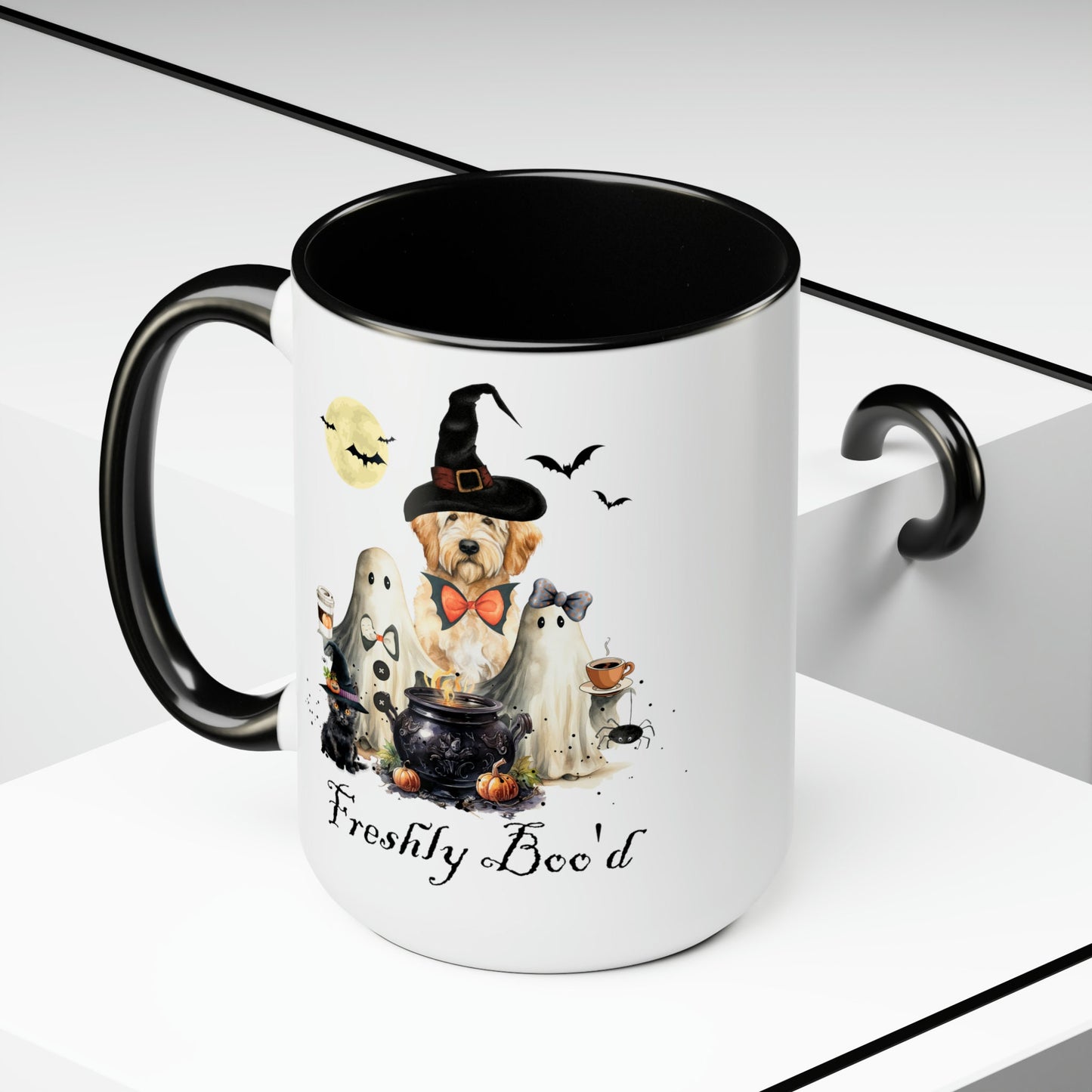 Funny Doodle Dog Freshly Boo'd Halloween Mug - Goldendoodle, Labradoodle, Cockapoo Large 15 Oz Mug, Perfect Halloween Gift for Doo