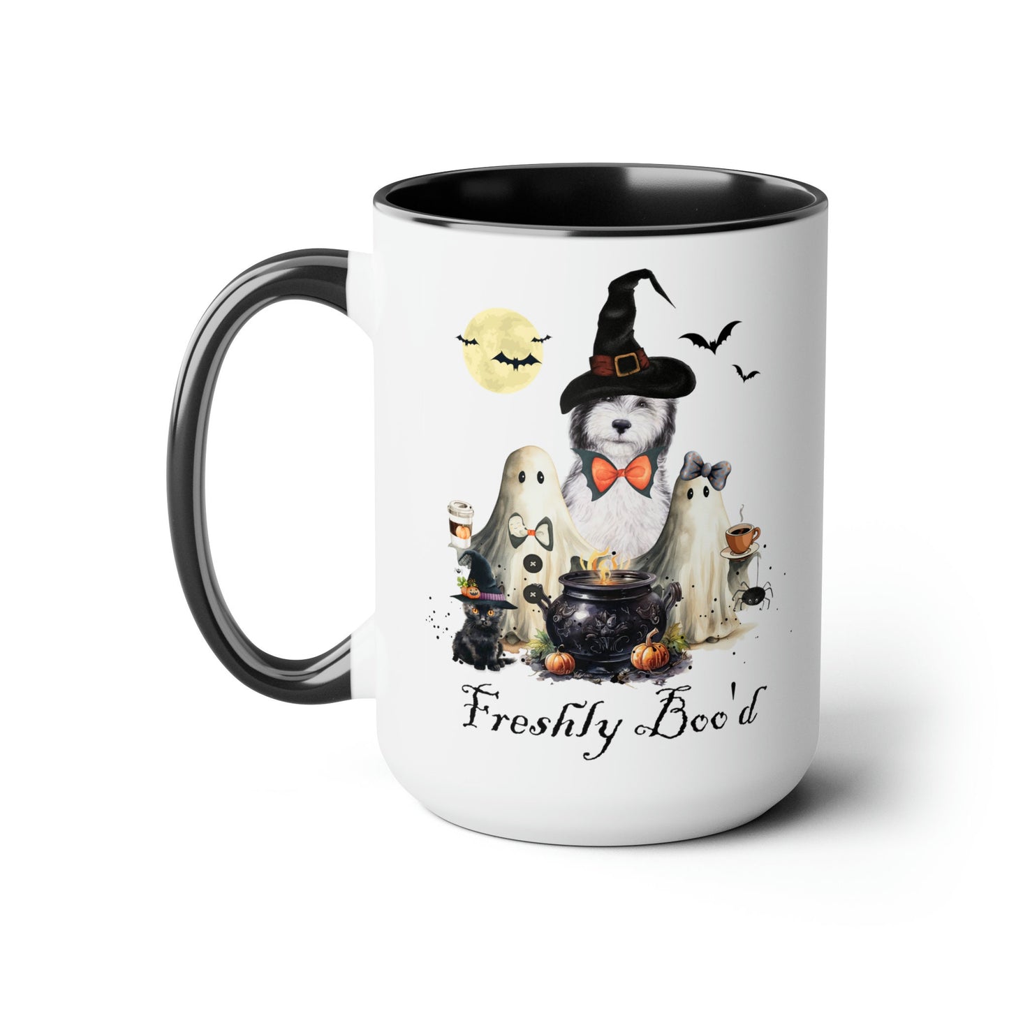 Sheepadoodle Dog Freshly Boo'd Halloween Mug - Goldendoodle, Labradoodle, Cockapoo Large 15 Oz Mug, Funny Halloween Gift for Doodl