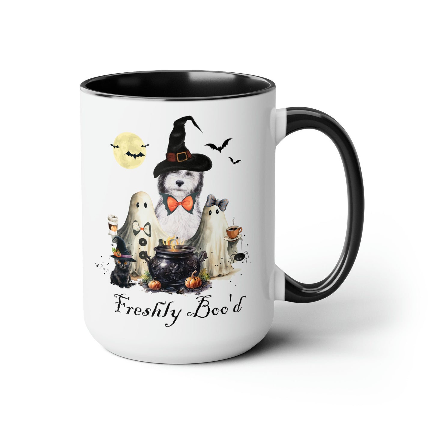 Sheepadoodle Dog Freshly Boo'd Halloween Mug - Goldendoodle, Labradoodle, Cockapoo Large 15 Oz Mug, Funny Halloween Gift for Doodl