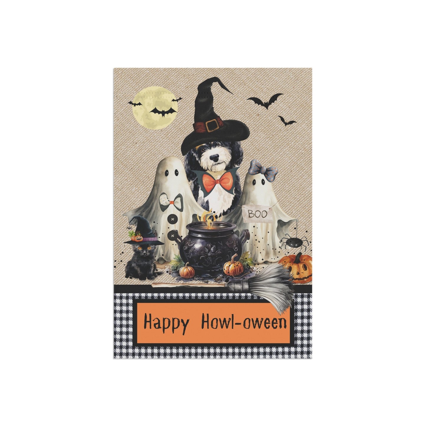 Bernedoode Halloween Doodle Dog Fall Garden - House Flag, Double-sided Banner, Spooky Doodle Dog Flag