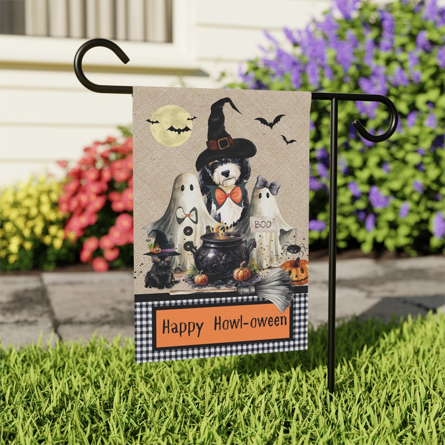 Bernedoode Halloween Doodle Dog Fall Garden - House Flag, Double-sided Banner, Spooky Doodle Dog Flag