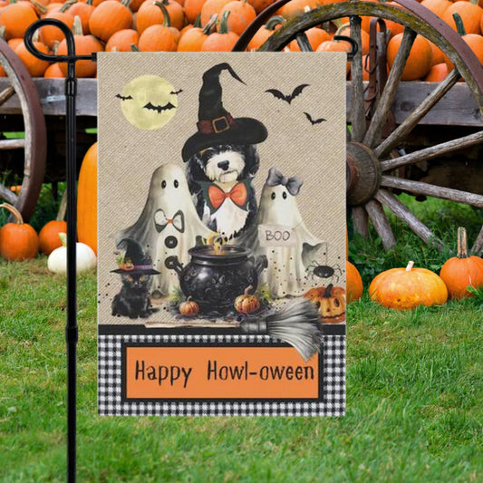 Bernedoode Halloween Doodle Dog Fall Garden - House Flag, Double-sided Banner, Spooky Doodle Dog Flag