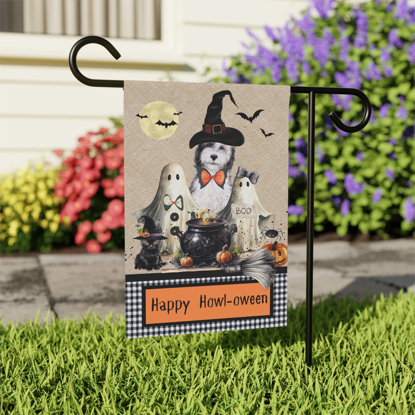 Sheepadoode Halloween Doodle Dog Fall Garden - House Flag, Double-sided Banner, Spooky Doodle Dog Flag, Sheepadoodle Mom Gift