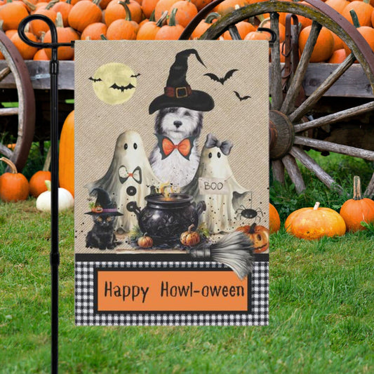 Sheepadoode Halloween Doodle Dog Fall Garden - House Flag, Double-sided Banner, Spooky Doodle Dog Flag, Sheepadoodle Mom Gift