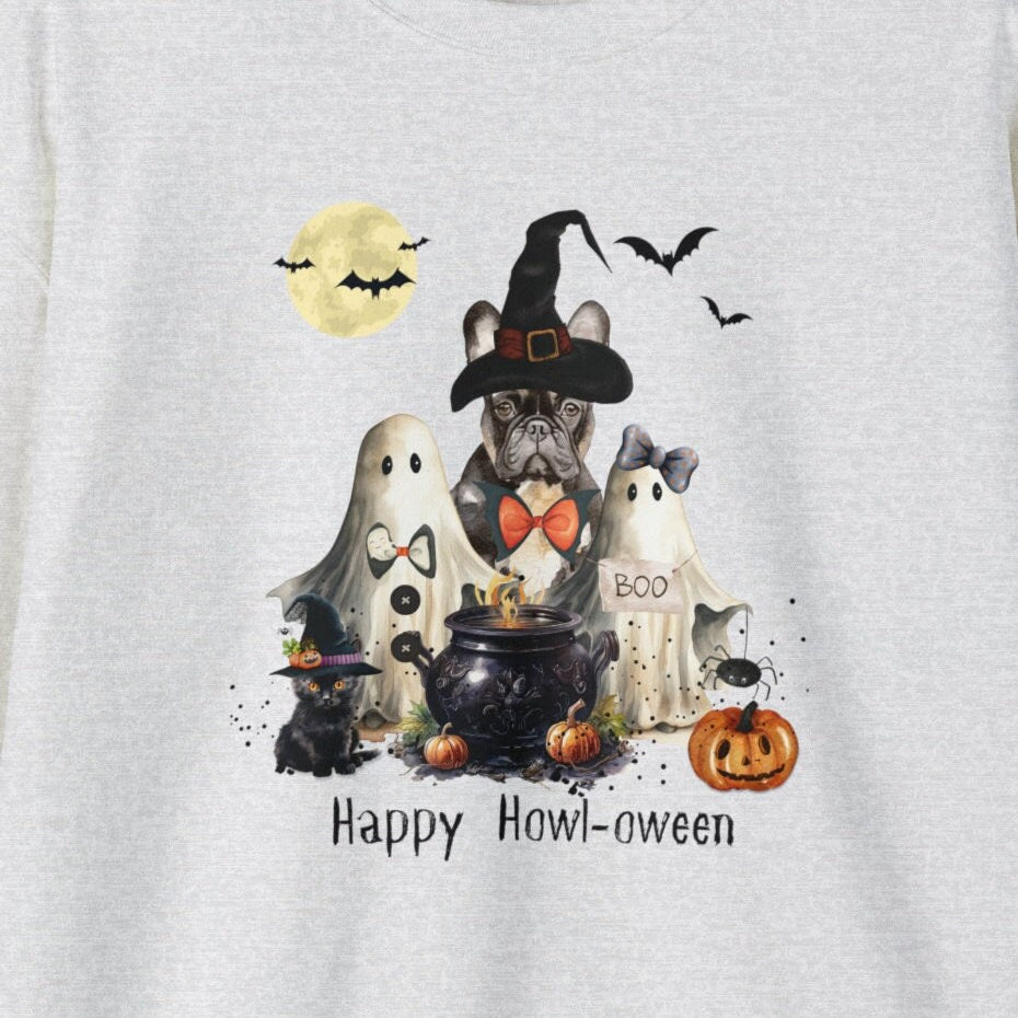 Frenchie French Bulldog Dog Halloween Sweatshirt - Frenchie Mom Gift, Trick or Treat Ghost and Witch Shirt French Bulldog