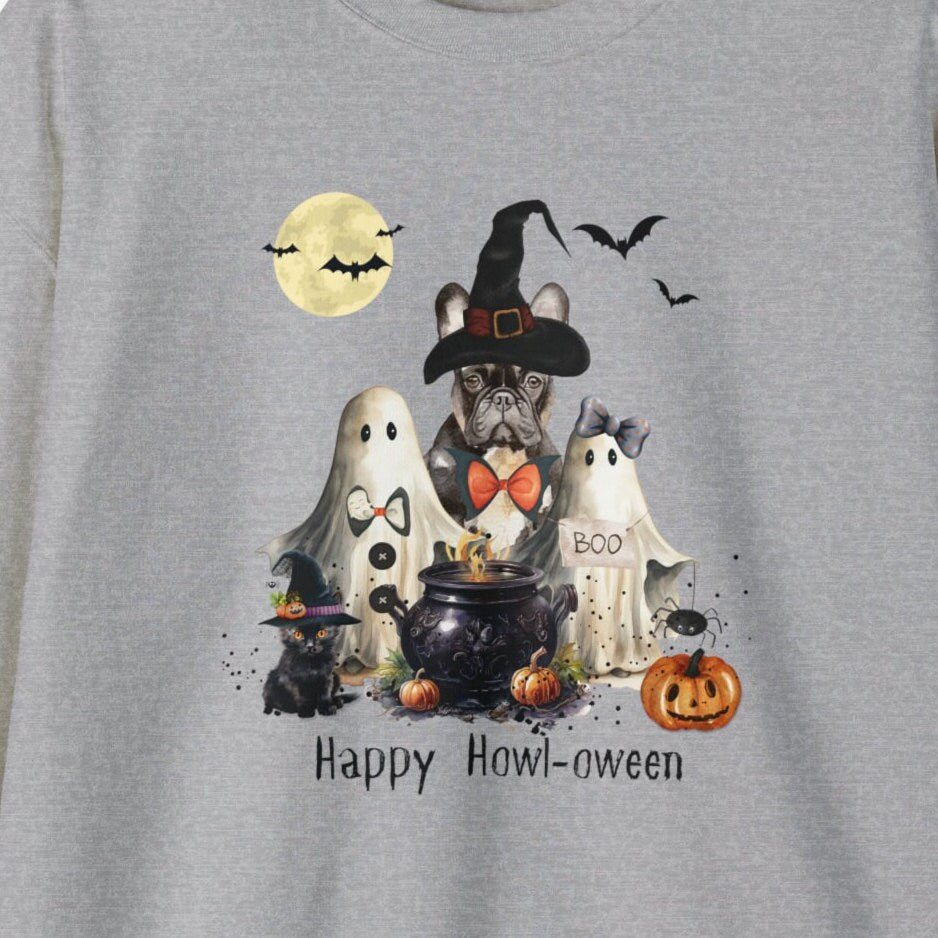 Frenchie French Bulldog Dog Halloween Sweatshirt - Frenchie Mom Gift, Trick or Treat Ghost and Witch Shirt French Bulldog