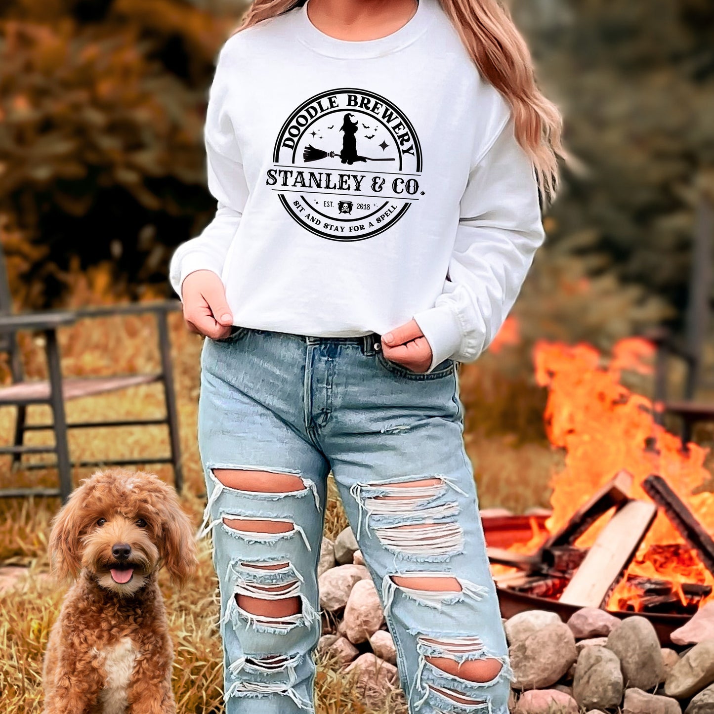 Personalized Doodle Dog Halloween Sweatshirt - Respresents Most Doodle Breeds, Goldendoodle, Labradoodle, Bernedoodle Etc, Doodle