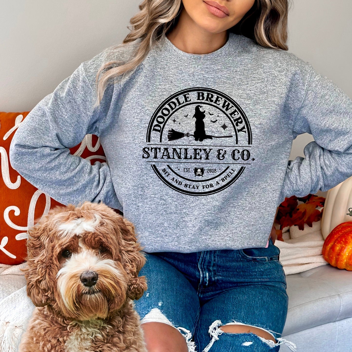 Personalized Doodle Dog Halloween Sweatshirt - Respresents Most Doodle Breeds, Goldendoodle, Labradoodle, Bernedoodle Etc, Doodle