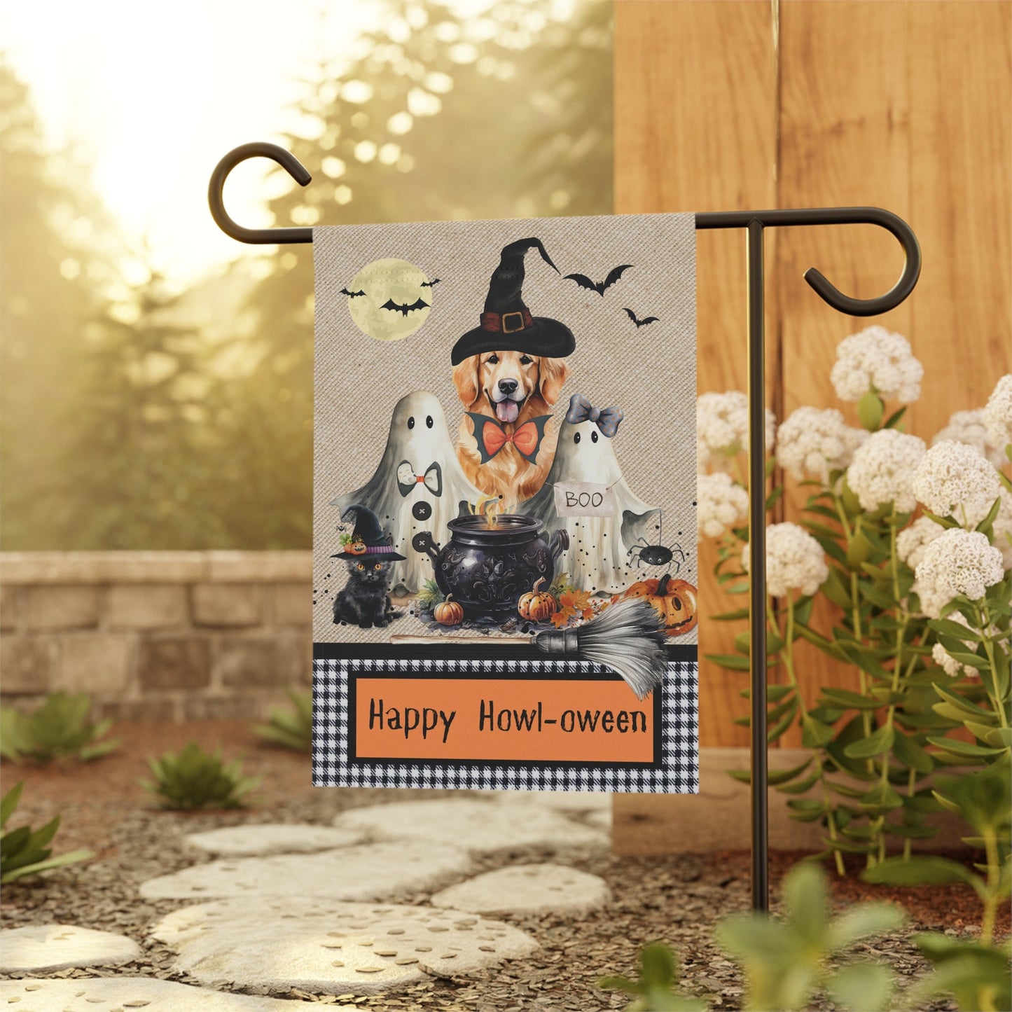 Golden Retriever Dog Halloween Fall Garden - House Flag, Double-sided Banner, Spooky Doodle Dog Flag, Retriever Mom Gift