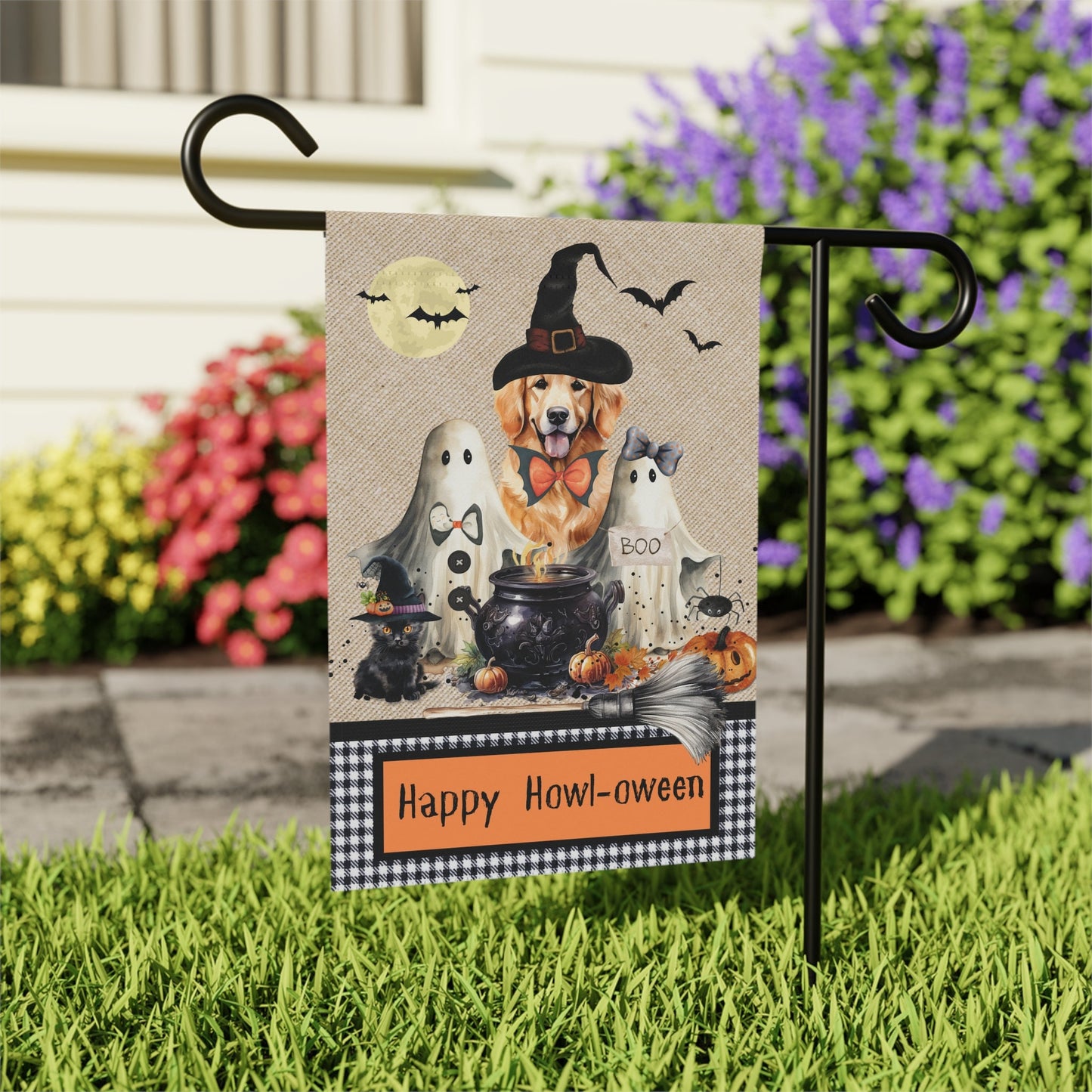 Golden Retriever Dog Halloween Fall Garden - House Flag, Double-sided Banner, Spooky Doodle Dog Flag, Retriever Mom Gift