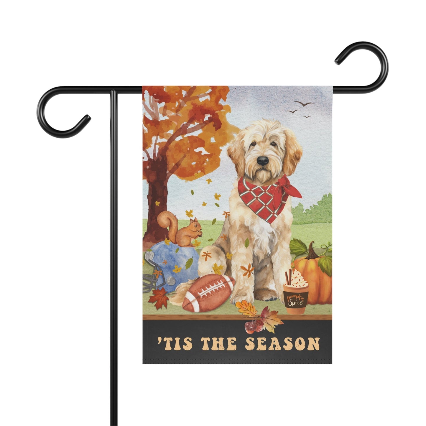 Goldendoodle Fall Garden Flag - Football, Pumpkin Spice, Doodle Dog Flag, Goldendoodle, Labradoodle Mom Gift