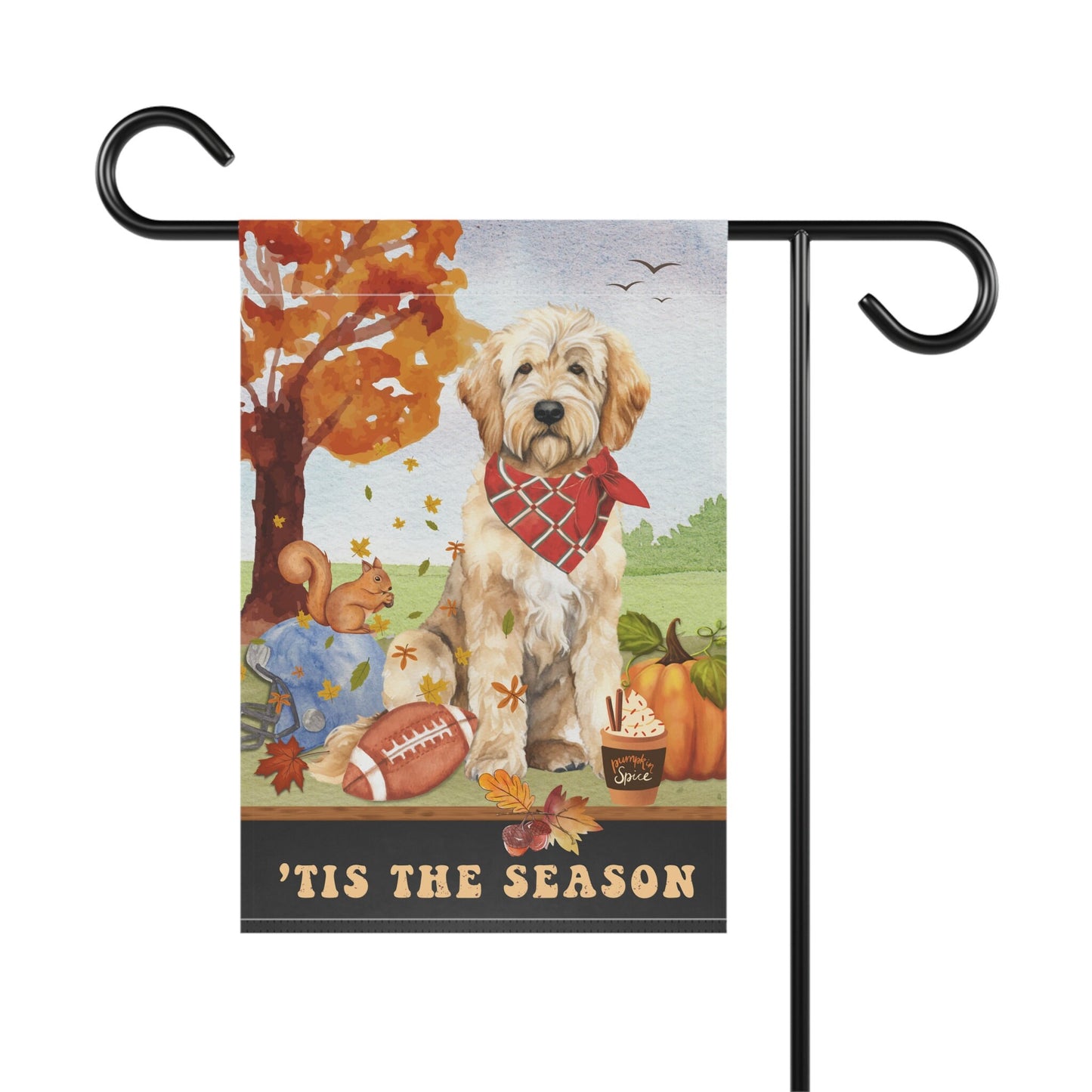 Goldendoodle Fall Garden Flag - Football, Pumpkin Spice, Doodle Dog Flag, Goldendoodle, Labradoodle Mom Gift