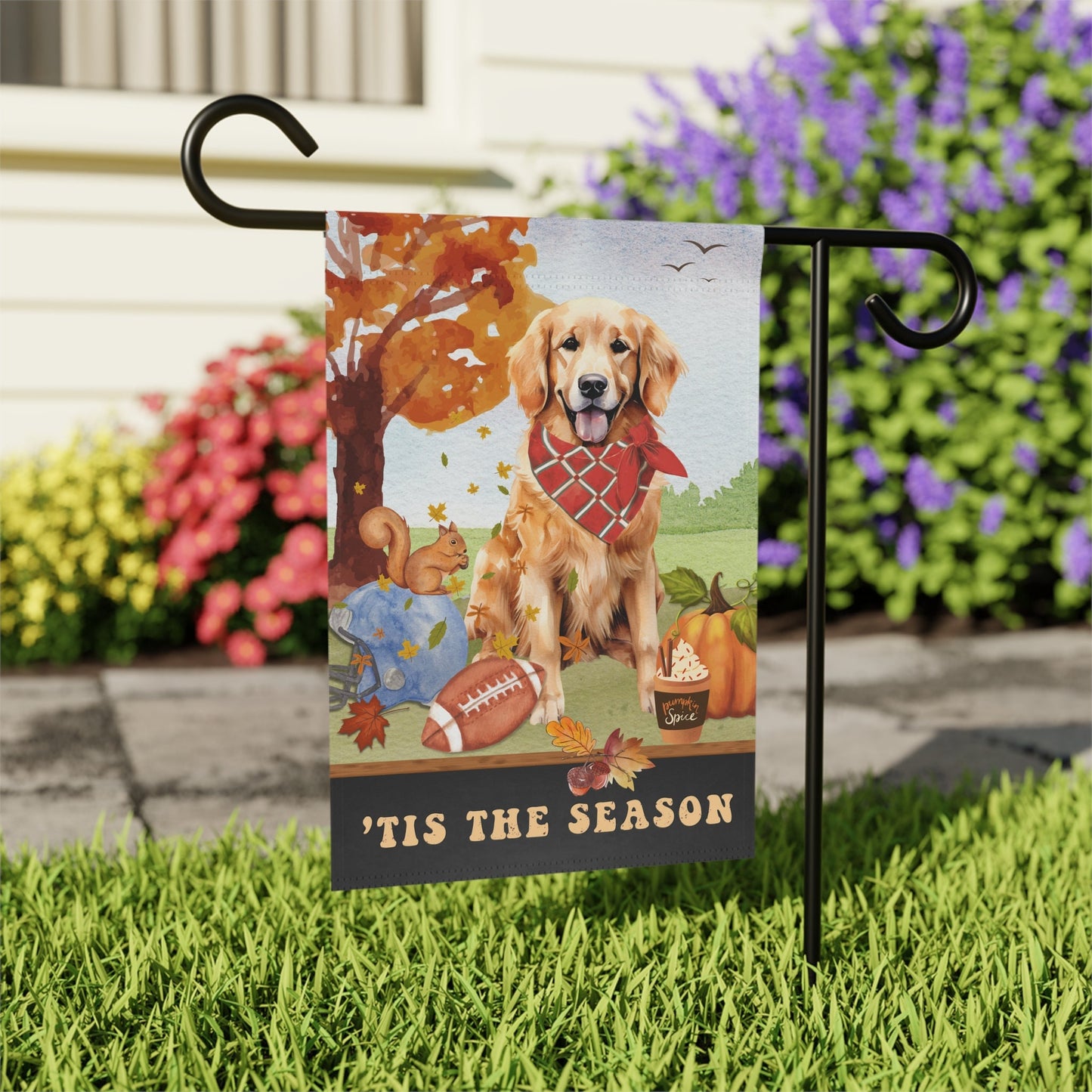 Golden Retriever Fall Garden Flag - Football, Pumpkin Spice, Retriever Dog Flag, Golden Retriever Mom Gift