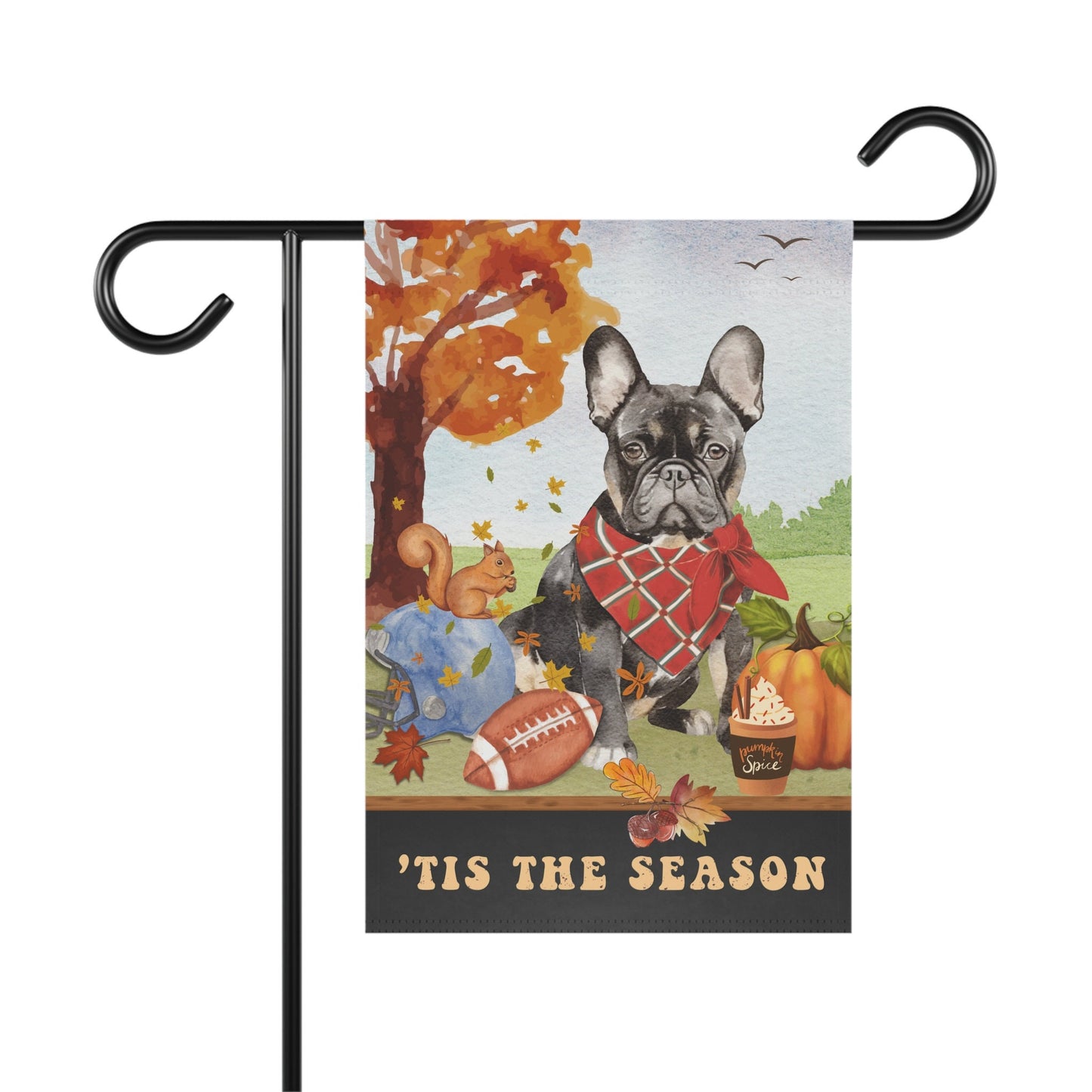 Black Frenchie French Bulldog Fall Garden Flag - Football, Pumpkin Spice, French BullDog Flag, Frenchie Mom Gift