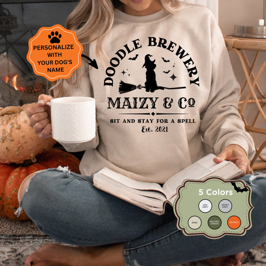 Personalized Doodle Dog Halloween Brewery Sweatshirt - Perfect Gift for Doodle Moms and Dads, Goldendoodle, Labradoodle, Bernedood