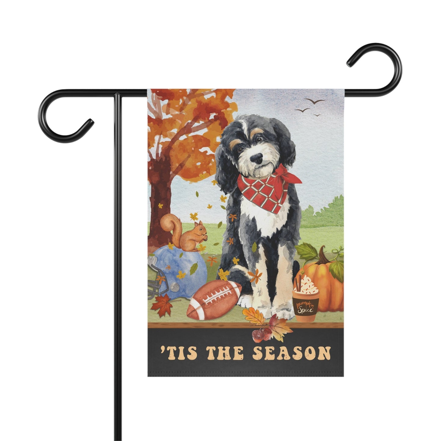 Bernedoodle Dog Fall Garden Flag - Football, Pumpkin Spice, Doodle Dog Flag, Bernedoodle Mom Gift