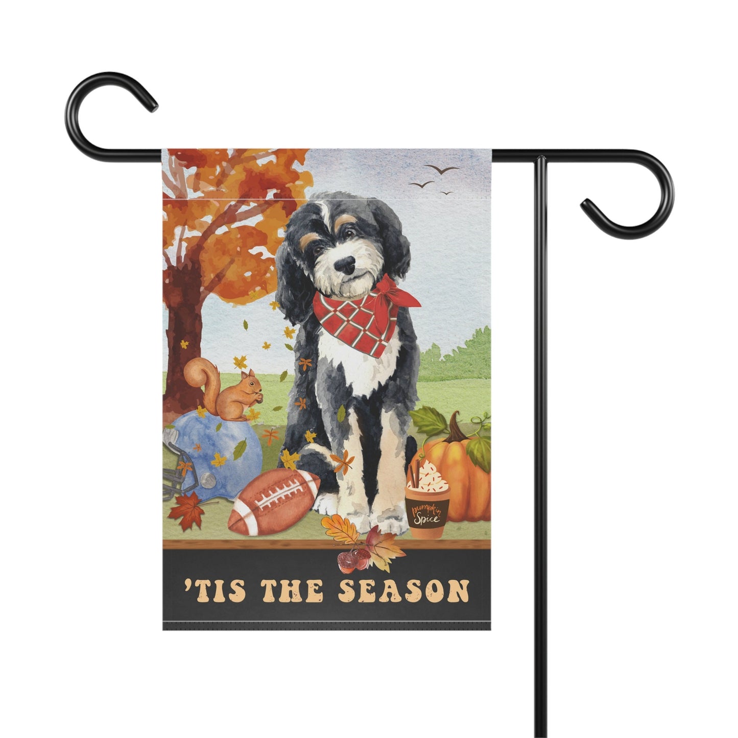 Bernedoodle Dog Fall Garden Flag - Football, Pumpkin Spice, Doodle Dog Flag, Bernedoodle Mom Gift