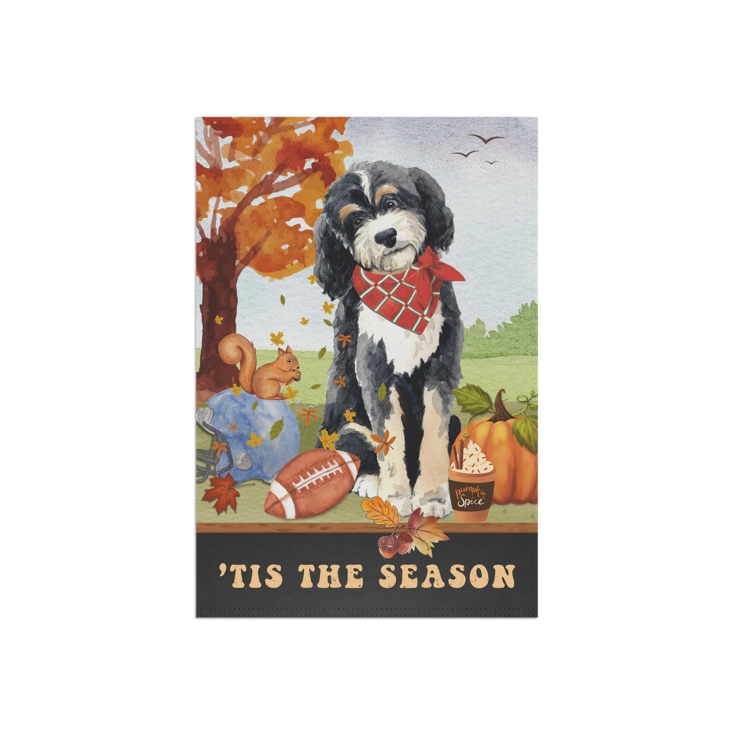 Bernedoodle Dog Fall Garden Flag - Football, Pumpkin Spice, Doodle Dog Flag, Bernedoodle Mom Gift